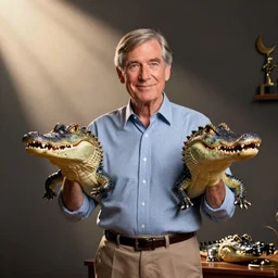 mr. rogers with alligator heads instead of hands.