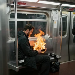 a man on fire working at subway