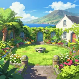 a creole garden, reunion island from reunion island modern anime style, trending on artstation
