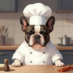 stressed french bulldog chef, digital painting