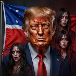 trump, flag, scariest horror nightmare by beksinski and junji ito and horiyoshi iii, digital art, deepdream trending on artstation, metallic colors, oxidized copper, photorealistic, octane, hyper detailed, trending on deviantart, sharp focus, photography, unreal engine