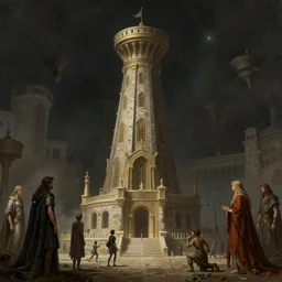 the tower of babel in ancient persia in te style of riven and myst games, by dave dorman hieronymus bosch, cyril rolando, esher and natalie shau, whimsical, profound, impossible, dark, atmospheric, brooding, digital painting, intricate.