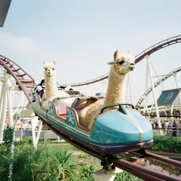 film still of a llama riding a roller coaster in disneyland paris, 8 k