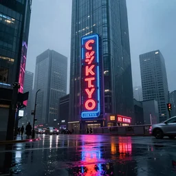 cyberpunk tokyo neon sign ultrarealistic 8k rain reflection photography 150mpx skyscrapper