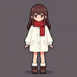 a drawing of a girl in a winter outfit, pixel art by puru, featured on pixiv, pixel art, flat shading, full body, booru,