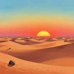 tatooine landscape by jean giraud, moebius, sunset