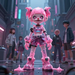 wide view cyberpunk clown girl made of pink slime, cartoon, wearing cyberpunk intricate streetwear, transparent, behance hd artstation by jesper ejsing by rhads, makoto shinkai and lois van baarle, ilya kuvshinov, ossdraws, cinematic lighting, sharp focus