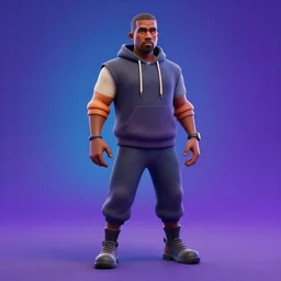 full body 3 d render of kanye west as a fortnite skin. centered, dramatic posing. simple vibrant gradient background, studio 3 d render, cartoon 3 d, hyper detailed, 4 k, high quality, smooth, sharp focus