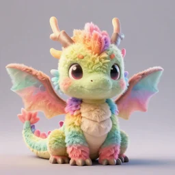 adoptable dragon rainbow chimera creature, trending on artstation, masterpiece daily deviation, 3 d render, fluffy, cute
