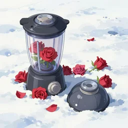 shameful roses bloom in the snow, blender, super detail, 8 k, art station, extreme long shot, miyazaki hayao
