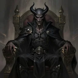 Illustration Lord from hell on the throne, black eyes, dragon teeth, league of legends wallpapers, piotr jablonski, greg rutkowski