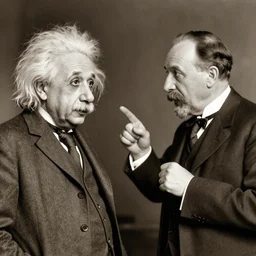 vintage photo of Einstein and Thomas Alva Edison fighting