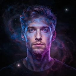 portrait of man made of space ans nebulas