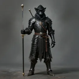 ( ( ( half - length portrait of a kenku crow person with sword cane, black armor and a porkpie hat ) ) ), d & d, medieval, fantasy, dave mckean, hr giger, peter mohrbacher