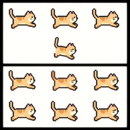a cat jumping up and down, pixel art animation, spritesheet, 1 6 frames