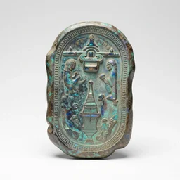 iridescent ancient relic tablet, 8k product photo, isolated on a pure white background, centered, entire object in frame, sharp focus, soft studio lighting