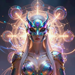 a centered render of an alluring goddess wearing a psychedelic bio - mech mask is surrounded by a glorious sacred energy made from geometry and spiral mandel bulb fractals, powerful, cinematic, beautifully lit, by artgerm, by karol bak, 3 d, trending on artstation, octane render, 8 k