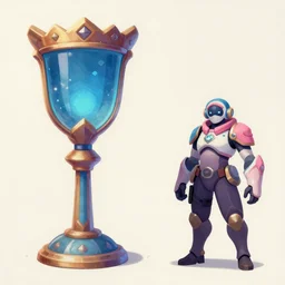 game asset of chalice and exotic library, in gouache detailed paintings, props, stylized, 2 d sprites, kitbash, arcane, overwatch, blue and pink color scheme, 8 k, close up