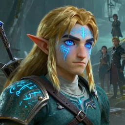 link breath of the wild great portrait, cinematic lighting, glowing blue runes, highly detailed, d & d, fantasy, highly detailed, digital painting, trending on artstation, concept art, sharp focus, illustration, art by artgerm and greg rutkowski and fuji choko and viktoria gavrilenko and hoang lap