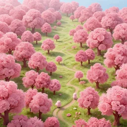 a hiper intricate 3 d artwork of a beatifull serene landscape with cute pink trees, intricate, highly detailed, digital painting, artstation, concept art, extremely detailed, sharp focus, octane render wide view, smooth, digital illustration, colorfull, by wlop, by hieronimus bosch, by mark ryden