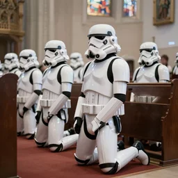 storm troopers kneeling down to pray at church