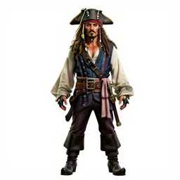 athletic pirate captain with parrot, detailed 3d character render, full body, standing, isolated on a pure white background, centered, whole figure in frame, sharp focus, studio lighting