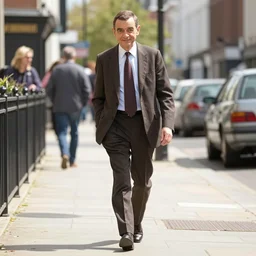 mr. bean walks down a street on a sunny day by carel willink