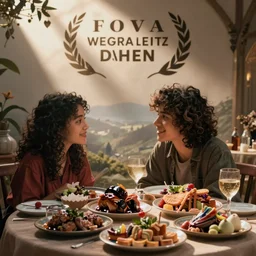 curly haired mixed Hispanic with the biggest underbite looks in awe at a gigantic feast in front of him