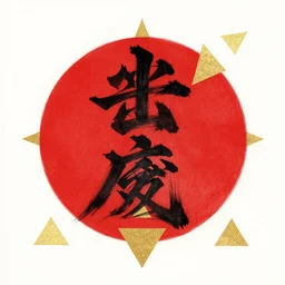 katsushiro otomo sketch of an album cover with kanji about red circle and gold triangles