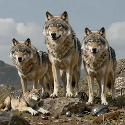wolves and their treasures. fantasy style, ultra realistic, octane render, unreal engine, raytracing, 8 k highly detailed, trending on artstation, illustration, digital painting, highly detailed render by david caspar friedrich and george stubbs
