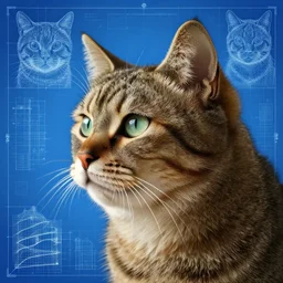 portrait of lawn cat, in the style of Greg Broadmore and Arthur Rackham,trending on artstation, light lighting side view,digital art,surrealism ,macro,blueprint ,vaporwave ,