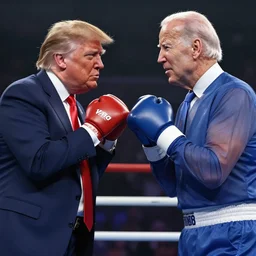 Donald Trump fighting with Biden in box ring