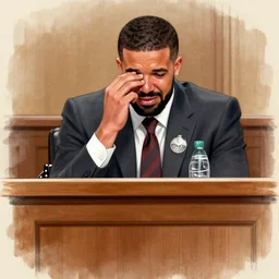 courtroom sketch of Drake crying