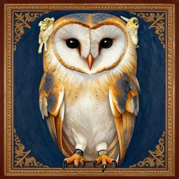 symmetrical barn owl, ancient, art by zhang jinga, joelle jones, wlop