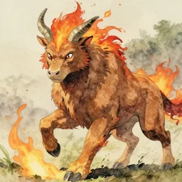 professional coherent still frame cinematic close - up shot from appealing naturalistic young scrappy fire rogue centaur in action, representational earth tones, stunning clarity experimental cut paper mixed media blotchy character shape design by masaaki yuasa, pleasing palette watercolor masterpiece
