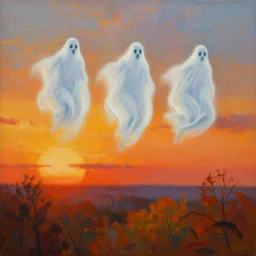 a beautiful painting of ghost riders in the sky, sunset, by wlop, tooth wu and charlie russell, autumn