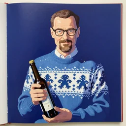 portrait of a walter white as sapphire herald in an elegant winter sweater, holding a bottle, by makoto shinkai, by akihiko yoshida, by zdzislaw beksinski, by dariusz zawadzki, artbook, tone mapped, deep blues, shiny, soft lighting