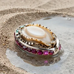 block of abalone block of inlaid silver, block of ruby, sand, water reflecting pool coins photo rolex arpels swiss 4 k artstation