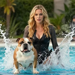 daryl hannah in splash with a staffordshire bulldog, professional lighting, cinematic, ultra detailed, rules of thirds. - 7
