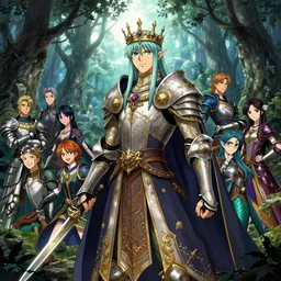 an anime landscape of a knightly merfolk from magic the gathering wearing a ornate detailed armor garments and an atlantean crown, in a mystical forest from skyrim, by stanley artgerm lau, wlop, rossdraws, james jean, andrei riabovitchev, marc simonetti, and sakimichan, trending on artstation