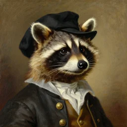 a head and shoulders portrait painting of an anthropomorphic!!!!!!!!!! raccoon!!!!!!!!!! wearing a colonial outfit without a hat looking off camera, a character portrait, classicism, oil on canvas, hatching brush strokes