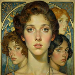 an art nouveau, ( streamline moderne ), multi - ethnic and multi - racial portrait in the style of charlie bowater and in the style of donato giancola and in the style of charles dulac. very large, clear, expressive and intelligent eyes. symmetrical, centered, ultrasharp focus, cinematic lighting, photorealistic digital painting, intricate detailed background.