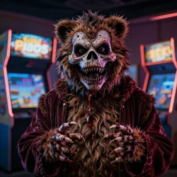 freddy fazbear, ultra realistic, scary, horror, dark, 3 point lighting, arcade,! dream