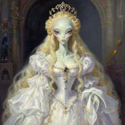 baroque rococo pastel anthropomorphic Alien princess Greg Hildebrandt Lisa frank portrait