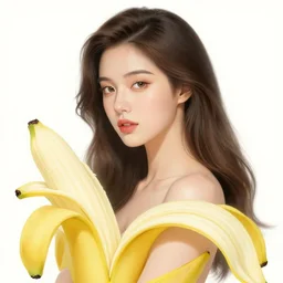 the portrait of an absurdly beautiful, graceful, elegant young woman made of bananas and petals, an ultrafine detailed illustration by kim jung gi, irakli nadar, intricate linework, bright colors, final fantasy, angular, unreal engine 5 highly rendered, global illumination, radiant light, detailed and intricate environment