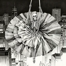 aerial dancer in city of skeletons by ueshiba riichi illustration, highly detailed dress, concept art