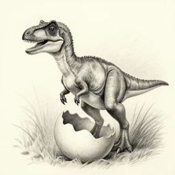velociraptor hatching out of an egg, pencil drawing