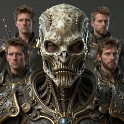 apocalyptic exoskeleton portrait with twisted ribbed face ( ms ) by rutkowsky and charles vess and james jean and erik jones and rhads, baroque, 3 d octane render, beautiful fine face features, intricate high details, sharp, ultradetailed