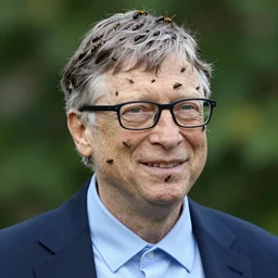 a photo of Bill Gates with insects running all over his face, Bill Gates is in love with them