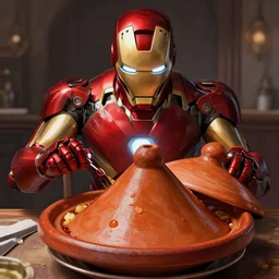 Ironman eat tajine, digital art, ultra realistic, ultra detailed, art by greg rutkowski